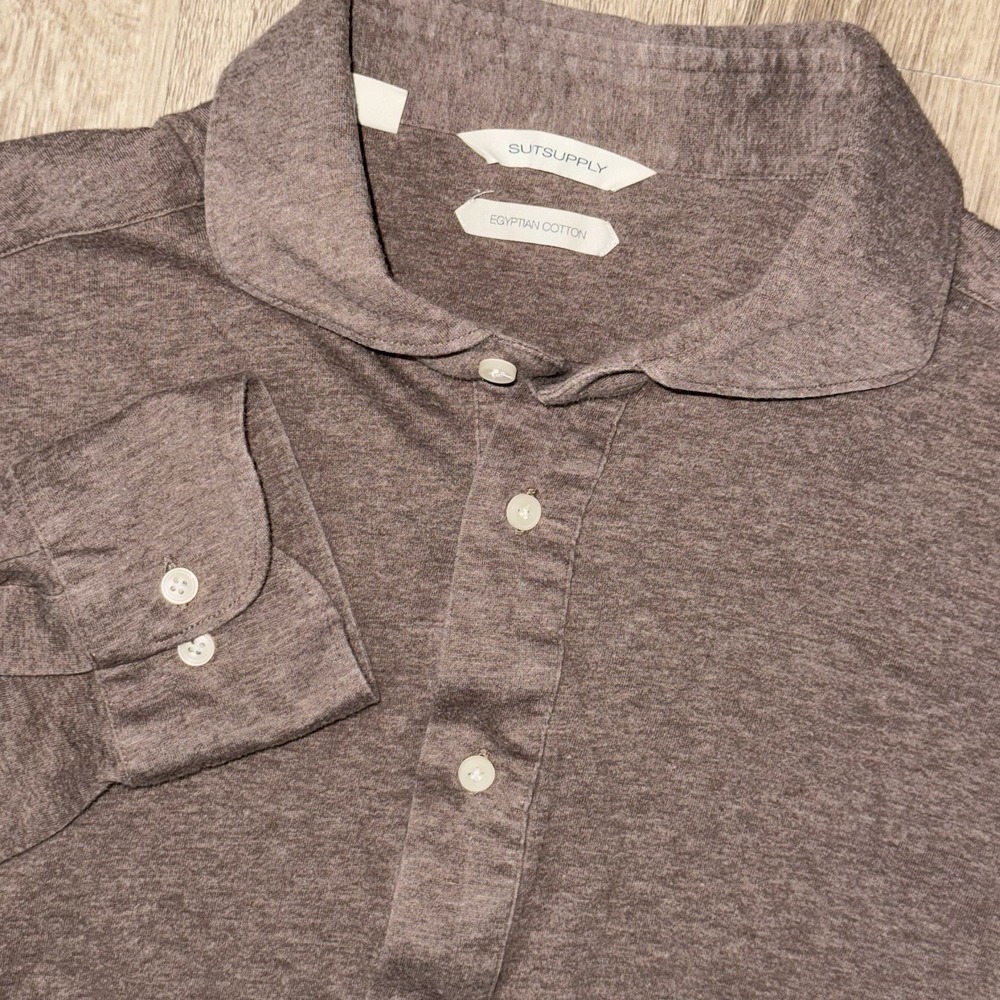 Suitsupply Egyptian Cotton Long Sleeve Polo Shirt Men's 17.5 XL Extra Slim Brown